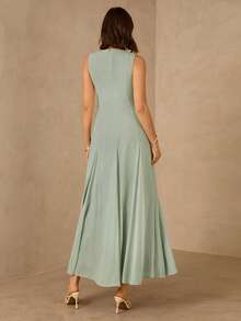 Enchnt 女士优雅无袖连衣裙，饰有3D立体花卉图案，圆领 - 綠色 - 查看 7