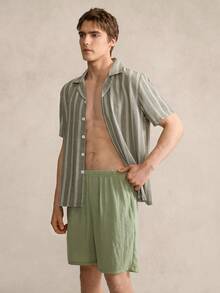 Men's Striped Shirt And Shorts Pajama Set - Multicolor - View 1