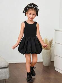 SHEIN Vestido de punto ajustado de cuello redondo y espalda descubierta para niñas - Negro - Ver 5