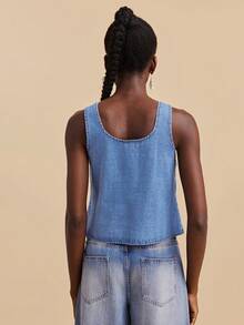 Travachic Women's Casual Sleeveless Geometric Print Denim Blouse, Summer - Light Wash - View 2