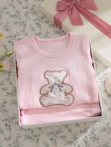 Souflis Souflis Baby Summer Sets New Arrival Casual Bear Embroidered Pattern Squishy Cotton Knit Pink Cute Tops Pink Shorts - Baby Pink - View 8