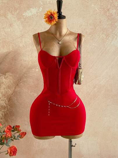 Soleia Women's Solid Color Hollow Out Sexy Bodycon Slip Dress