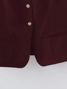 SHEIN Clasi Plus Size Women Elegant Refined Versatile Solid Color Single-Breasted Vest - Burgundy - View 3
