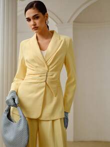 ZEYLAH BLAZER PARA MUJER CON PLIEGUES PLEGADOS Y DECORACIÓN DE LAZO, PARA PRIMAVERA Y VERANO - Amarillo - Ver 6