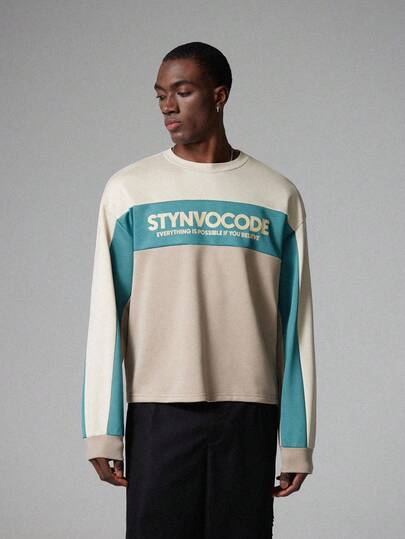 STYNVO Men's Contrast Color Print Crew Neck Long Sleeve Pullover Sweatshirt