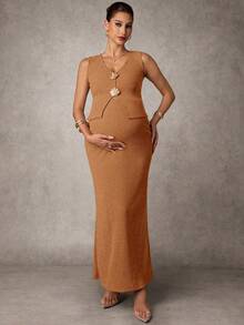 MaterniChic Maternity Elegant Metal Shell Decor Camisole And Skirt 2 Pieces Set, Summer - Orange - View 3