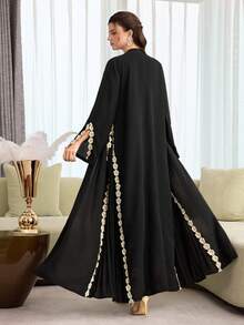 Al Najma Áo Abaya dáng rộng, đơn sắc, tối giản, màu trơn, xếp ly hai bên, tay dài, kiểu dáng thường ngày, dành cho nữ, mùa xuân/thu. - màu đen - Xem 2