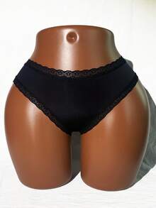SpicyHot Solid Color Lace Hollow Out & See-Through Detail Sexy Thong Panties For Going Out - Black - View 2