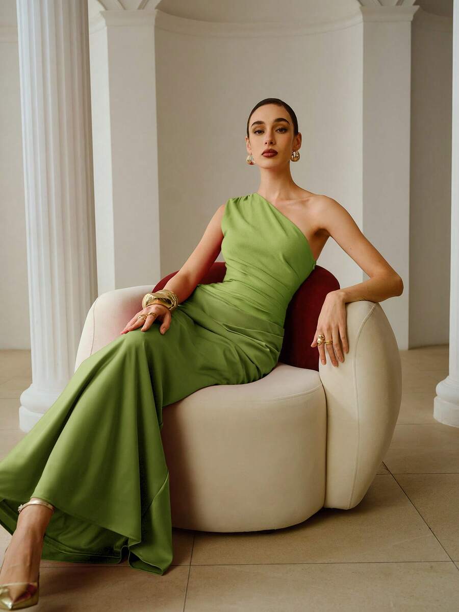 ZEYLAH Sleeveless Color Block Knit Maxi Fish Tail Dress, Autumn/Winter Party - Green - View 1