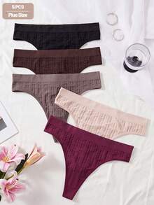 SHEIN 5 chiếc quần lót dây mảnh, không đường may, thoải mái, dệt kim gân, gợi cảm dành cho nữ, cỡ lớn. - Nhiều màu - Xem 5