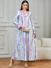 Al Najma 女士碎花休闲连衣裙，宽松版型，适合日常穿着和度假 - 粉色 - 查看 4