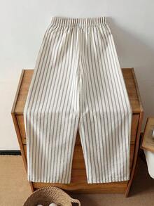 Mirajuku 1pc Boys (Plus Size) Comfortable Casual Striped Loose Straight Leg Pants, Suitable For Spring & Summer - Multicolor - View 2