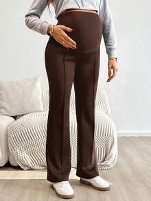 Modmama Maternity Solid Color Adjustable Waist Casual Flare Pants - Brown - View 5