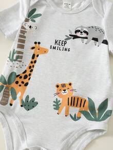 SHEIN 6pcs Newborn Baby Unisex Casual Knit Funny Cartoon Print Short Sleeve Romper Basic Bodysuit Set,Kids - Multicolor - View 7