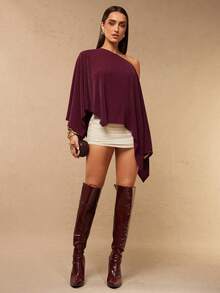 Silquee 女士休闲纯色不对称领口及下摆宽松衬衫，适合春、夏、秋季穿着。 - 玫瑰紅 - 查看 7