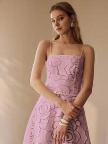 MOTF PREMIUM 法式优雅连衣裙，吊带玫瑰花卉A字型女士正式礼服 - 粉色 - 查看 5