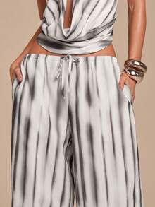 COSMINA Women's Casual Elastic Waist Printed White Wide Leg Pants, Suitable For Daily Wear, Spring/Summer - White - View 1