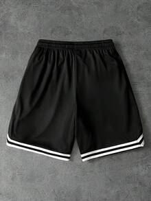 PAVTROS 男士街头学院风运动休闲装，INS风黑色休闲短裤，高街黑白撞色设计。宽松短裤采用抽绳设计，适合音乐节和日常穿着。 - 黑色 - 查看 2