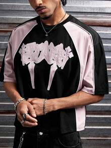 AXEPEAK 男士十字绣撞色圆领短袖休闲T恤 - 黑色 - 查看 2