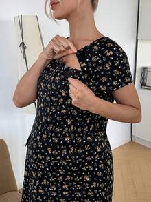 SHEIN 夏季孕妇休闲碎花哺乳连衣裙 - 彩色 - 查看 4
