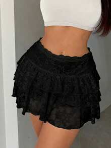 SHEIN SXY Women White Lace Skirt Summer Clothes Peplum Skirt - Black - View 5