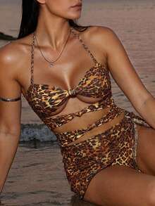 Swim SXY 2026 Sexy Leopard Print One-Piece Bikini, Mesh Cover-Up Set, Hot Selling Beach Swimwear, Spring/Summer - Multicolor - View 3