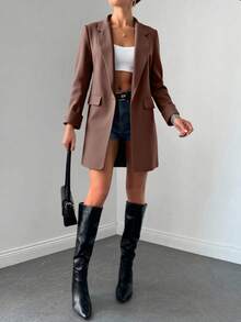 SHEIN Cottnline Ladies' Colorblock Lapel Collar Blazer - Brown - View 3