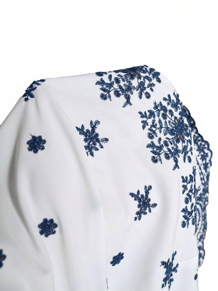 Plus Size Women's Casual Embroidered Ruffle Sleeve Round Neck White Blouse Ruffle Sleeve Blouse Summer Tops With Sleeve Women's Summer Blouses Women's Casual Tops