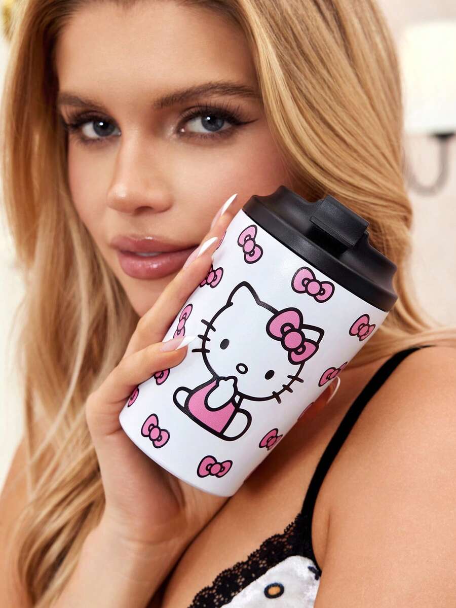 HELLO KITTY AND FRIENDS | SHEIN 360 Ml / 12 Oz Leak-Proof Stainless Steel, Convenient To Carry, Portable Cup - White - View 1