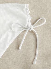 Costavie 2026春夏两件套女士深绿色沙滩套装，深V领露背褶皱无钢圈泳衣，休闲夏季沙滩泳装女士泳衣套装女士泳装套装保守比基尼套装比基尼套装泳装套装 - 白色 - 查看 7