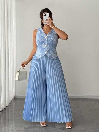 Elenzga 大码女士优雅纯色针织弹力面料西装外套，荷叶边领口、袖口和下摆，单排珍珠纽扣设计，适合派对、约会、情人节、度假等各种场合，是时尚必备单品。