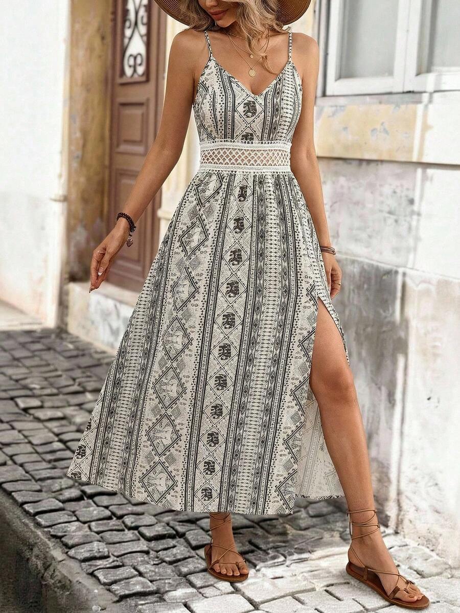 Brillora 女士优雅休闲度假浪漫印花无袖连衣裙，黑色连衣裙和白色连衣裙，春夏款 - 黑與白 - 查看 1