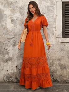 SHEIN Clasi Đầm kiểu Bohemian cổ chữ V phối ren thanh lịch, đầm đi nghỉ mát, đầm ngắn mùa hè dễ thương cho nữ, thích hợp cho kỳ nghỉ, ngọt ngào và thanh lịch cho kỳ nghỉ, hẹn hò, lễ hội, tiệc tùng, lễ tốt nghiệp, đám cưới và đi biển, đầm dạ hội, đầm mùa hè cho nữ, quần áo mùa hè cho nữ, đầm đi nghỉ mát, đầm đi biển mùa hè cho nữ, đầm Bohemian cho nữ, đầm hoàng hôn, đầm dài màu cam, đầm đi biển, đầm mùa hè cho nữ, trang phục đi nghỉ mát cho nữ, đầm Boho cho nữ, đầm maxi thường ngày màu cam, đầm maxi màu cam, đầm màu đất nung, trang phục nghỉ dưỡng, đầm đi biển màu cam, đầm màu cam cho nữ, đầm màu cam, đầm đi nghỉ mát, đầm đẹp cho nữ, đầm đi biển cho nữ, đầm mùa hè thiết kế mới, trang phục đồng quê cho nữ, đầm mùa hè cho nữ, đầm ren, đầm thắt eo, đầm nữ, đầm thời trang nữ, đầm midi thắt eo - trái cam - Xem 5