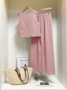 SHEIN Frenchy 女士休闲背心和阔腿裤两件套 - 棕色 - 查看 2