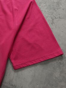 ROMWE MEN 男士圆领字母数字印花休闲百搭日常短袖T恤 - 洋紅色 - 查看 5