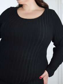 Pretty and Ole Plus尺碼實心紋編織緊身裙 - 黑色 - 查看 3