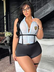 5pcs Plus Size Women Uniform Sexy Lingerie Set - Multicolor - View 8