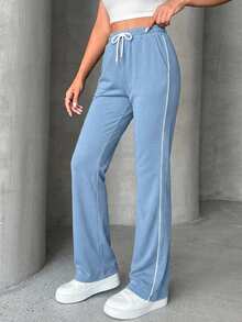 EURMUSE Women's Drawstring Waist Pockets Straight Leg Casual Sweatpants - Baby Blue - View 4