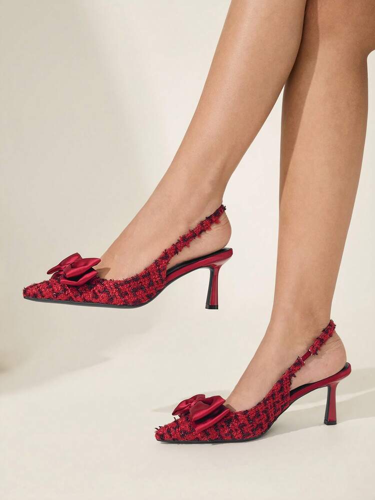 CUCCOO CHICEST Women's Pointed Toe Bow Decor Elegant High Heel Shoes Valentine's Day Elegant Shoes