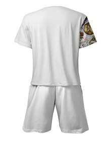 Manfinity Men's Casual Floral & Butterfly Print Round Neck Short Sleeve T-Shirt And Shorts Set, Summer - Multicolor - View 2