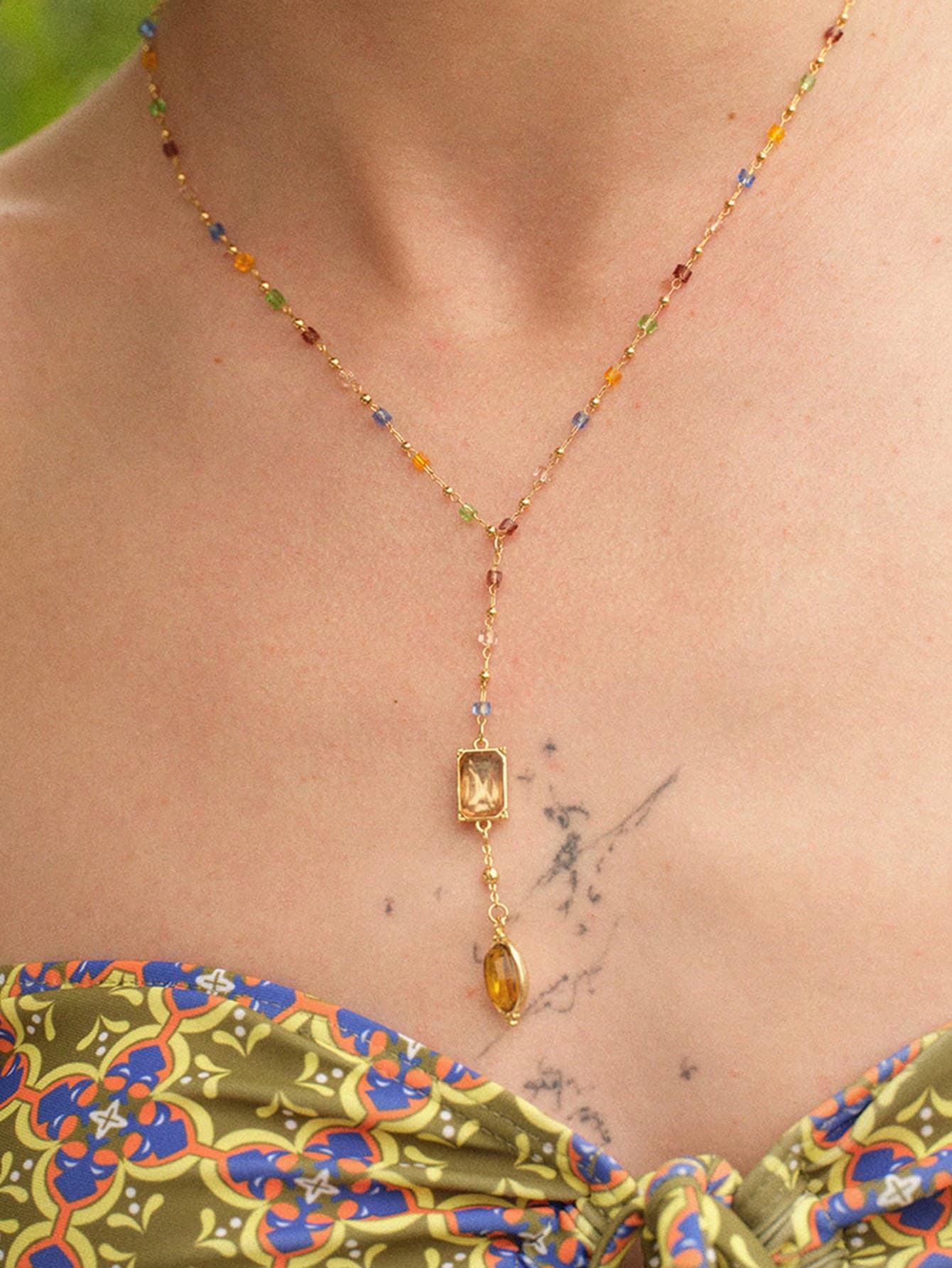 Color Bead Retro Necklace,Old Money,Outfits,Classy,Metallic/Texture,Vintage,Elegant,For Mom/Women/Girl/Mother,Gemstoneold Money,Outfits,Classy,Metallic/Texture,Vintage,Elegant,For Mom/Women/Girl/Mother,Gemstone,Heart,Valentine's Day,Gold,Easter,Travel/Beach/Vocation,Boho,Grunge - Multicolor - View 1