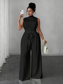 Maweii 大码女士优雅休闲无袖连体裤 - 黑色 - 查看 1