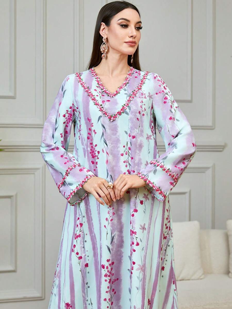 Al Najma 女士碎花休闲连衣裙,宽松版型,适合日常穿着和度假 - 粉色 - 查看 1