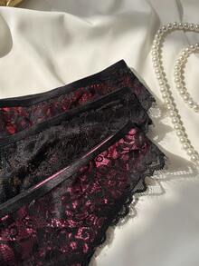 3pcs/Set Women's Fashion Comfortable Lace Trim Thong Panties - Multicolor - View 8