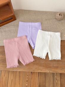 Babygirl Summer Cute Solid Color Knit Shorts Set - Multicolor - View 4