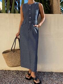 DAZY Women's Sleeveless Straight Midi Denim Dress - Blue - View 1