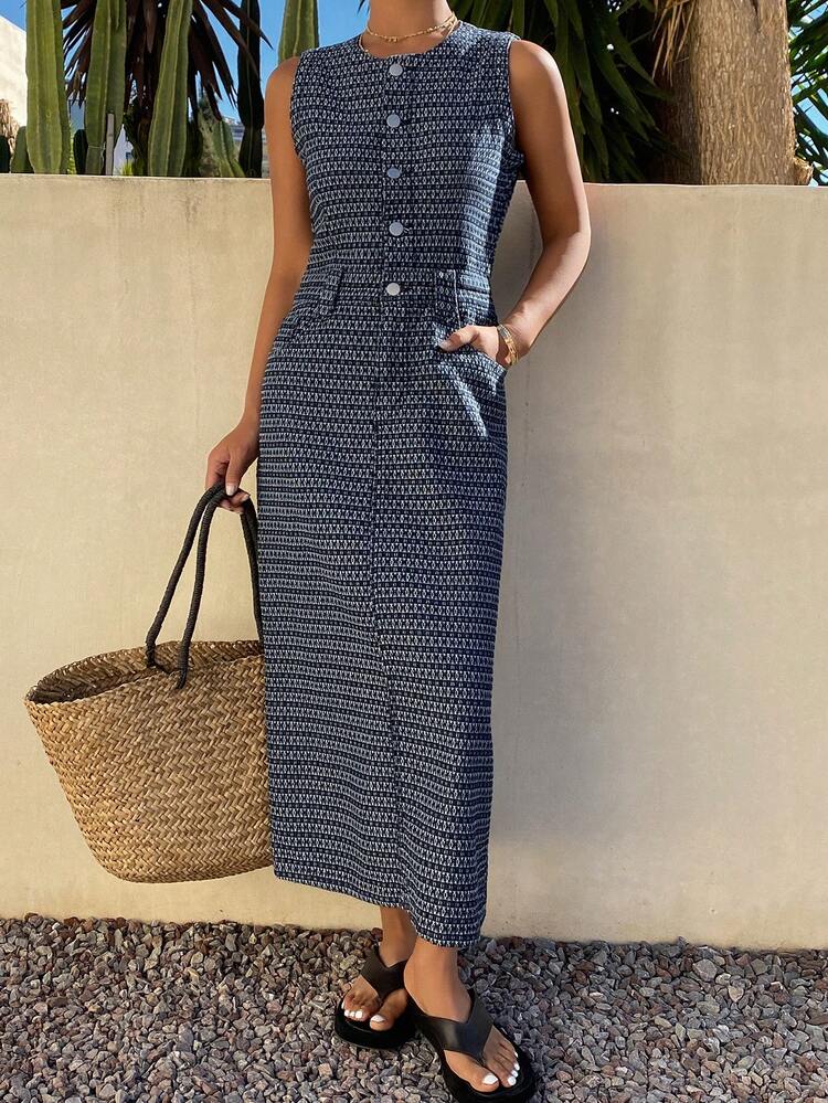 Women's Sleeveless Straight Midi Denim Dress Summer Sun Dresses For Women