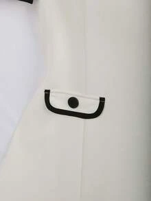 GlowEve Women's Crew Neck Short Puff Sleeve Waist Button Design Elegant Dress - White - View 8