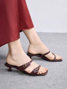 CUCCOO BIZCHIC Spring And Summer New Outdoor Women's Black Square Toe Open-Toed High-Heeled Sandals Women's Stiletto French With Skirt Strappy Sandals Spring Shoes - Burgundy - View 5