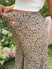 SHEIN Maternity Summer Ditsy Floral Loose Wide-Leg Pants - Khaki - View 5